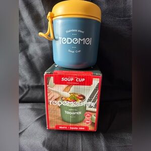 New Stainless Steel Soup Cup with Spoon- Blue